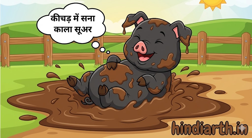 कीचड़ में सने हुए काले सूअर को देखना