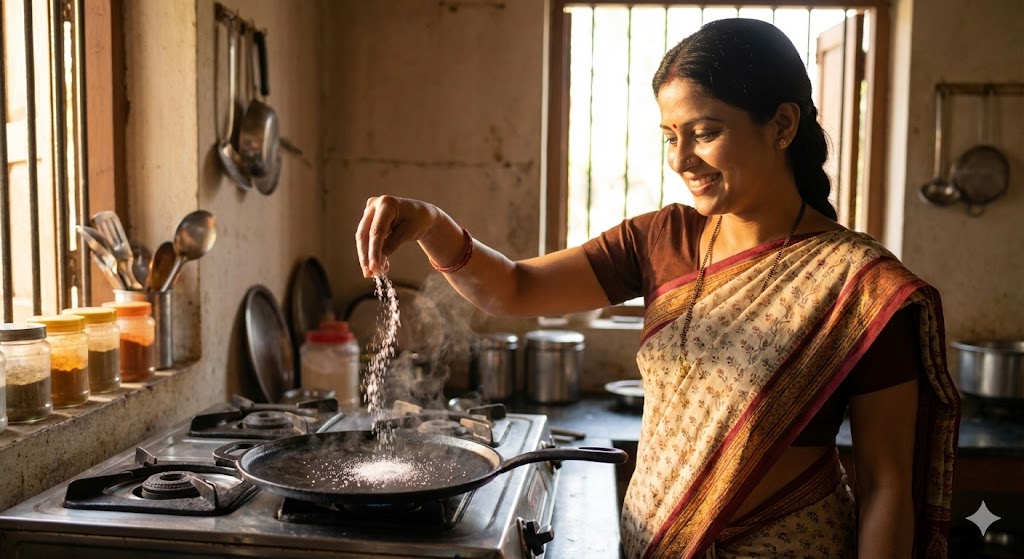 भारत मे तवे पर नमक डालने की पम्परा कैसे शूरू हुई ?